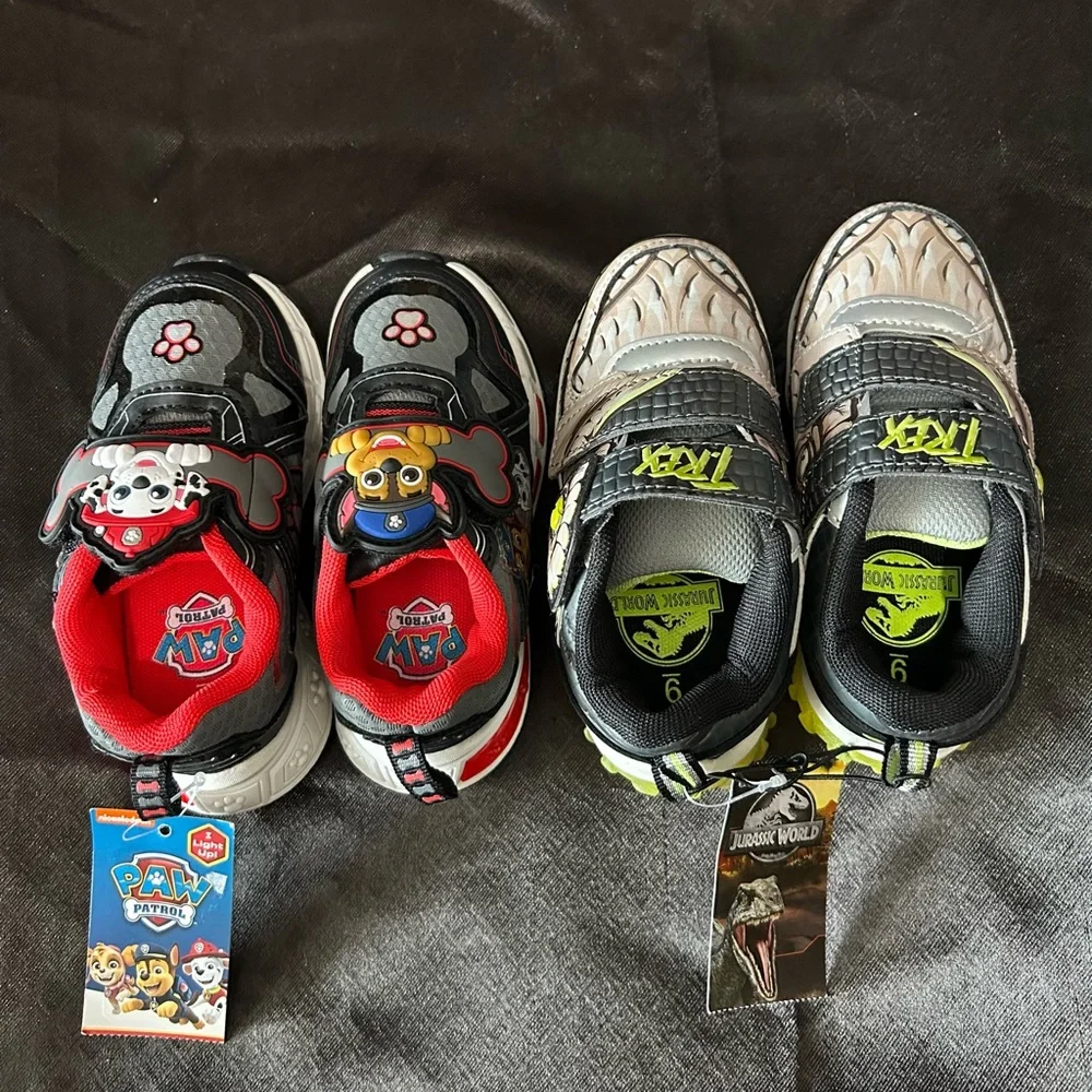 Paw Patrol Kids Sneakers - Black, Gray, and Red (boys  size 9) 2 pairs